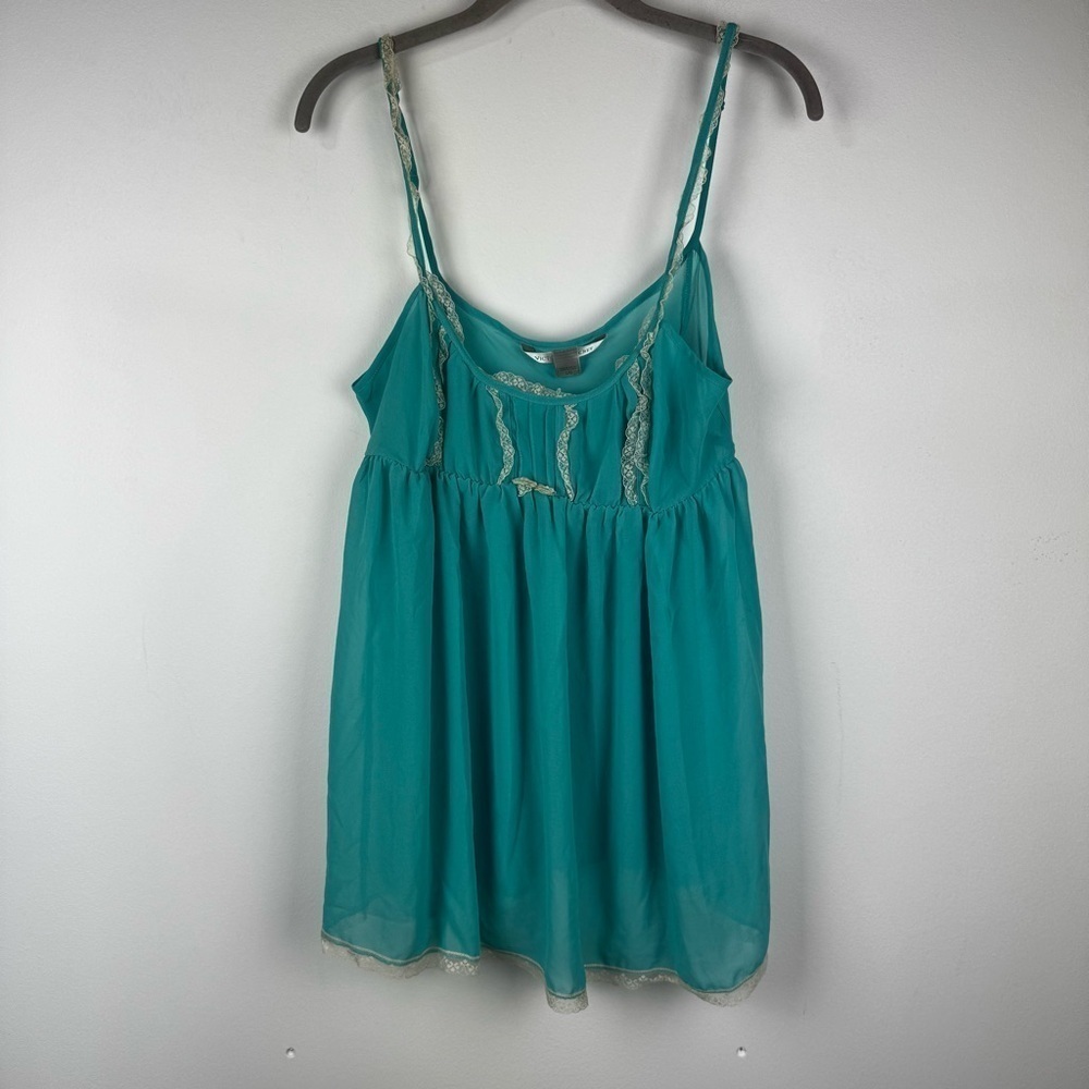 Victoria's Secret Sheer Turquoise Lace Trim Babydoll Chemise, Size Large